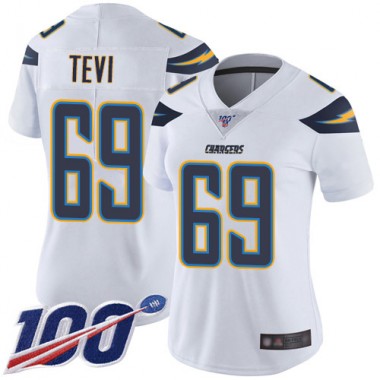 Los Angeles Chargers NFL Football Sam Tevi White Jersey Women Limited 69 Road 100th Season Vapor Untouchable